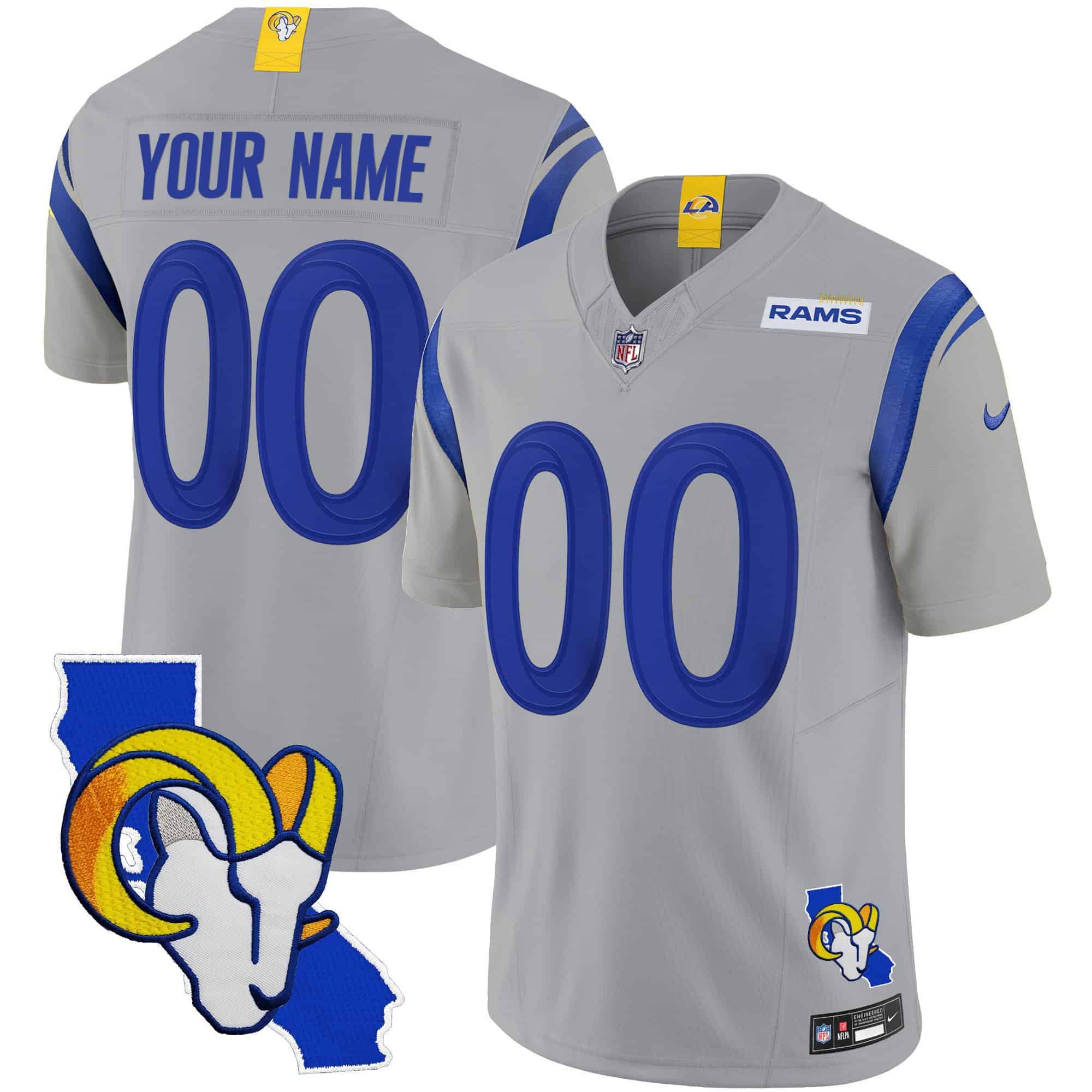 Men Los Angeles Rams Grey 2024 Nike Patch Vapor Limited Custom NFL Jersey